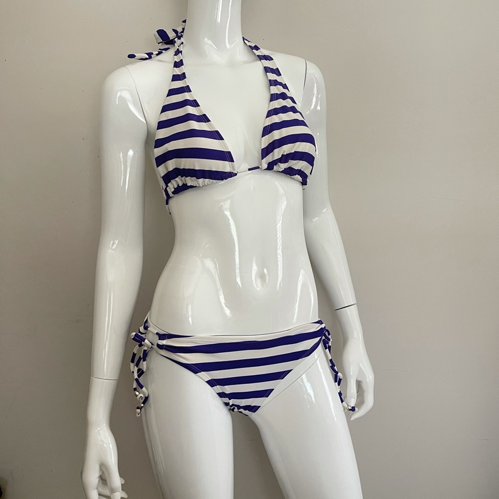 IN GEAR : DARK PURPLE + WHITE STRIPED BIKINI